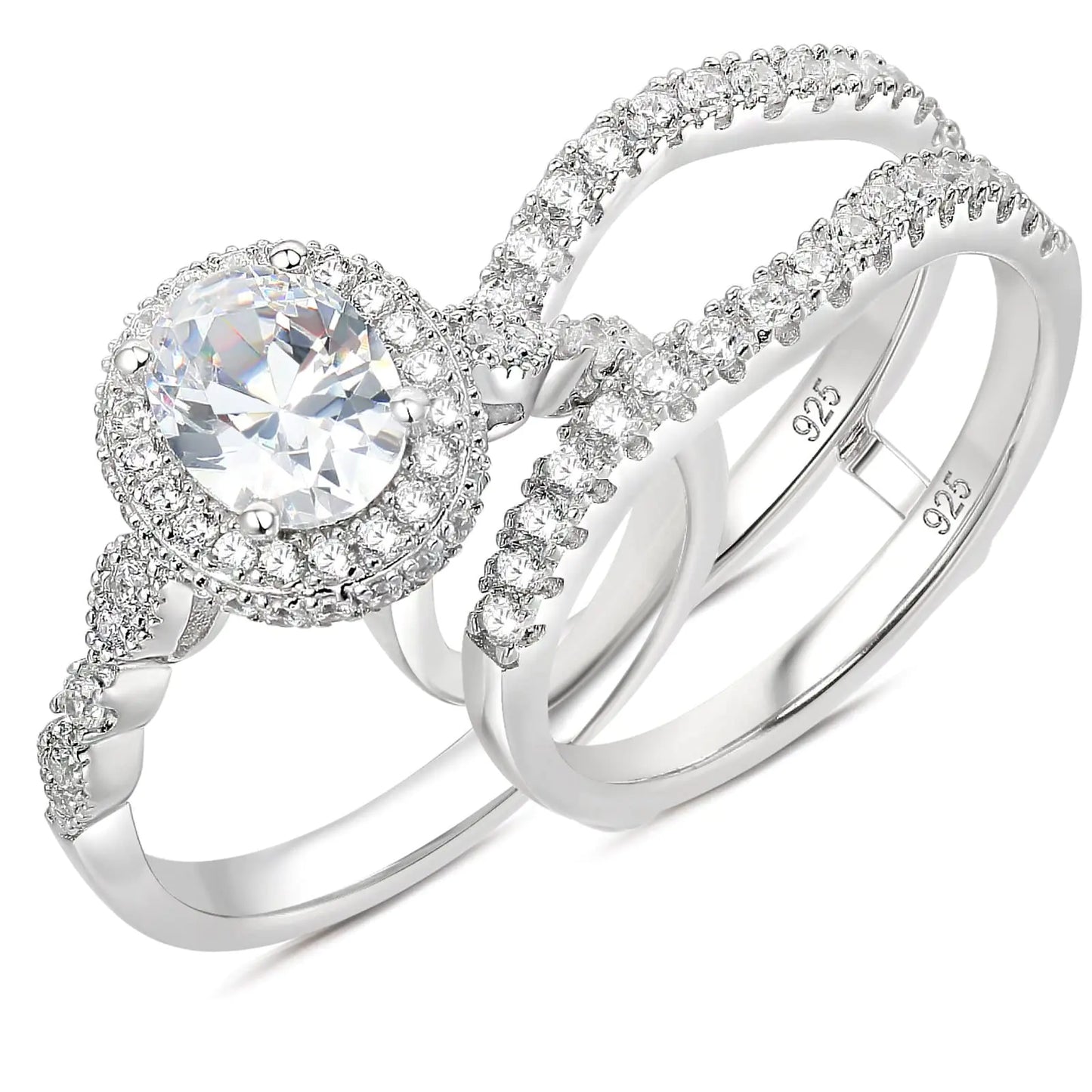 Newshe Jewellery Oval Wedding Set Engagement Rings for Women AAAAA Cubic Zirconia 925 Sterling Silver Ring Enhancer Bridal Set Size 8
