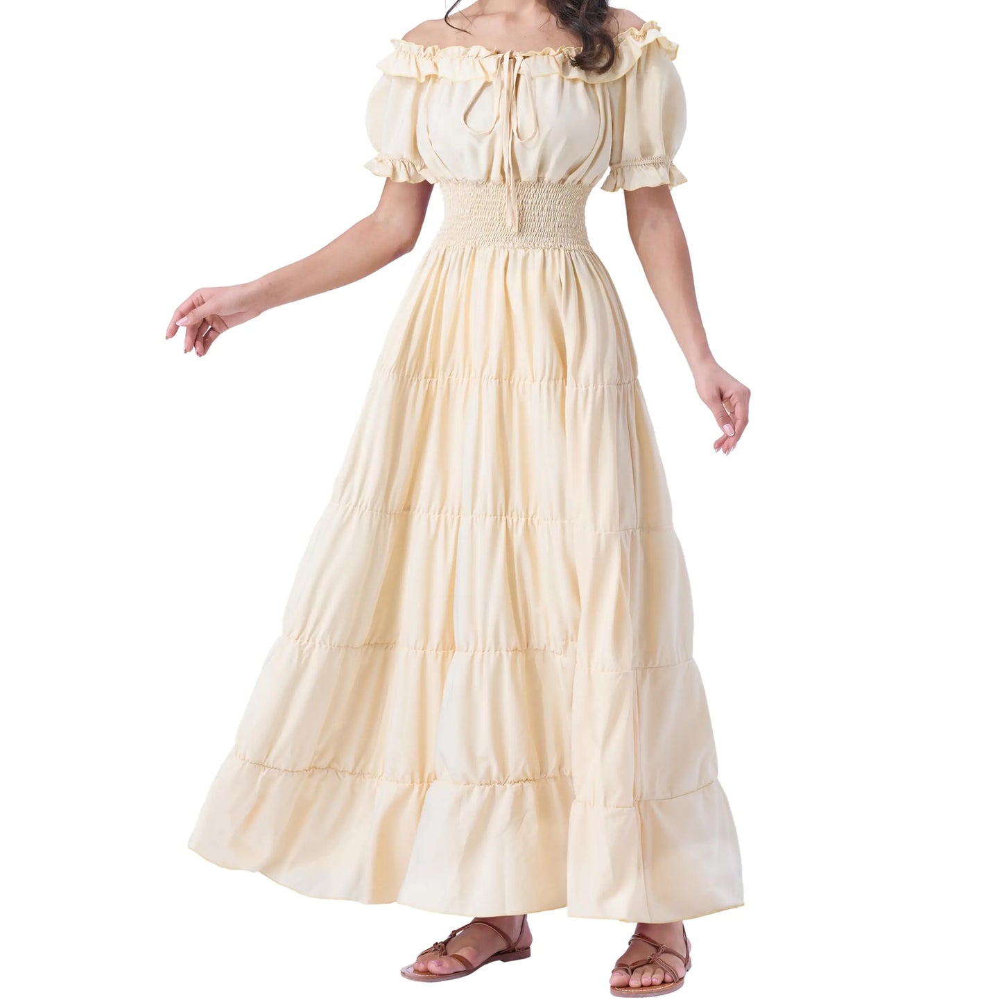 Spooktacular Creations Halloween Renaissance Costume Women Beige Renaissance Dress Medieval Chemise Dress Pirate Dress Irish Peasant Wench Dress for Celtic Festivals Dress-Up Party (XX-Large)