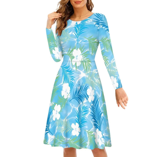 Viewamoon Flower Cocktail Dress Size 4XL with Sleeves Knee Length Round Neck Cocktail Dress Evening Party Dress for Special Occasions Fall Dress Comfortable Breathable for Tea Party