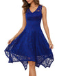 Meetjen Wedding Guest Dress Lace Bridesmaid Dress V-Neck Cocktail Dresses Handkerchief Hem Fancy Dress RoyalBlue 3XL