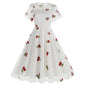 Cherry Dress Women Cherry Tulle Dress Illusion Mesh Sheer Flutter Sleeve Wedding Guest Vintage Cocktail Dress A Line Tulle Homecoming Prom Dress Knee Length Short Evening Dress White-Ruffle Sleeve XXL