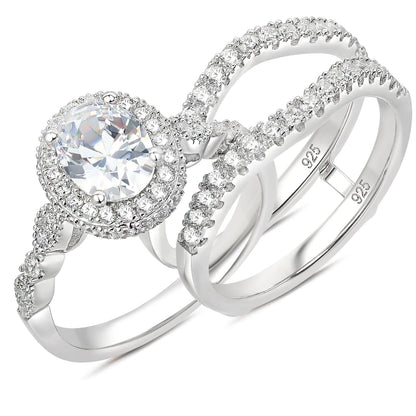 Newshe Jewellery Oval Wedding Set Engagement Rings for Women AAAAA Cubic Zirconia 925 Sterling Silver Ring Enhancer Bridal Set Size 8