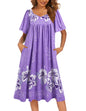 Ekouaer Womens House Dress Pleated Nightgown Short Sleeve Mumu Dress Lounge Dress With Pockets