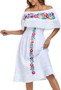 YZXDORWJ Mexican Dress for Women Embroidered Off-Shoulder Lace Dress Fiesta Mexico Boho Floral Dress (XXL 4834W)