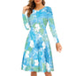 Viewamoon Flower Cocktail Dress Size 4XL with Sleeves Knee Length Round Neck Cocktail Dress Evening Party Dress for Special Occasions Fall Dress Comfortable Breathable for Tea Party