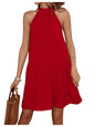 RoseSeek Womens Halter Summer Dress Sleeveless Tie Back A Line Dress Flare Mini Dress Tunic Short Dress Red Small