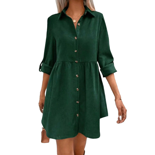 Milk Velvet Dress Women Suede Like Shirt Dress Long Sleeve Button Down Overall Dress Casual Lightweight Jumper