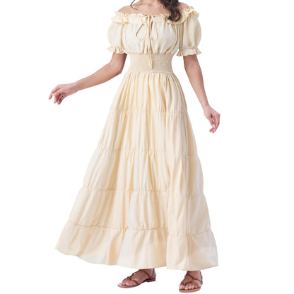 Spooktacular Creations Halloween Renaissance Costume Women Beige Renaissance Dress Medieval Chemise Dress Pirate Dress Irish Peasant Wench Dress for Celtic Festivals Dress-Up Party (XX-Large)