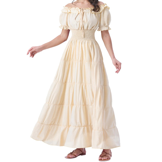 Spooktacular Creations Halloween Renaissance Costume Women Beige Renaissance Dress Medieval Chemise Dress Pirate Dress Irish Peasant Wench Dress for Celtic Festivals Dress-Up Party (XX-Large)